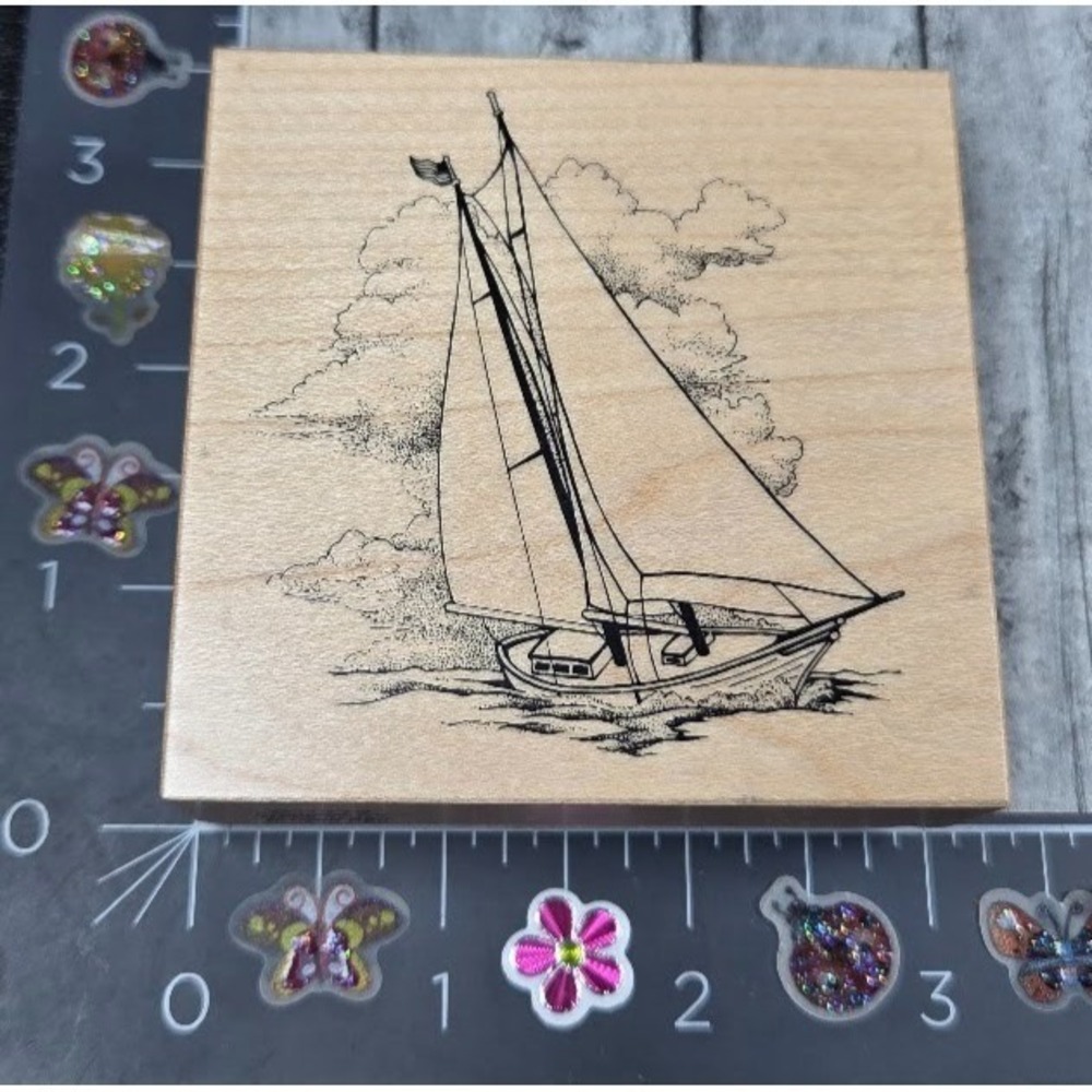 PSX Designs Sailboat Open Water G-1479 1995 Rubber Stamp Wood #D21
